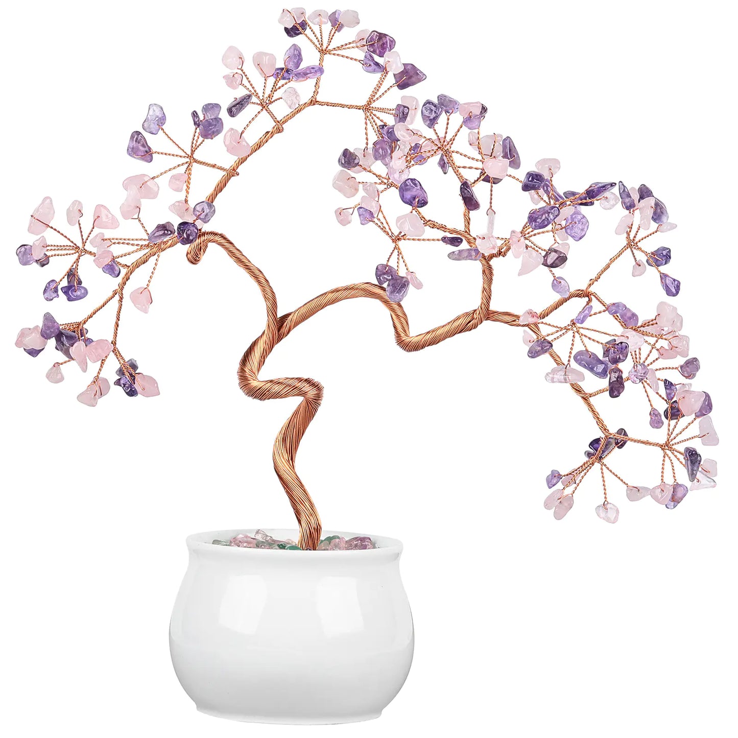 Zen Crystal Wealth Tree – Natural Stone & Ceramic Base