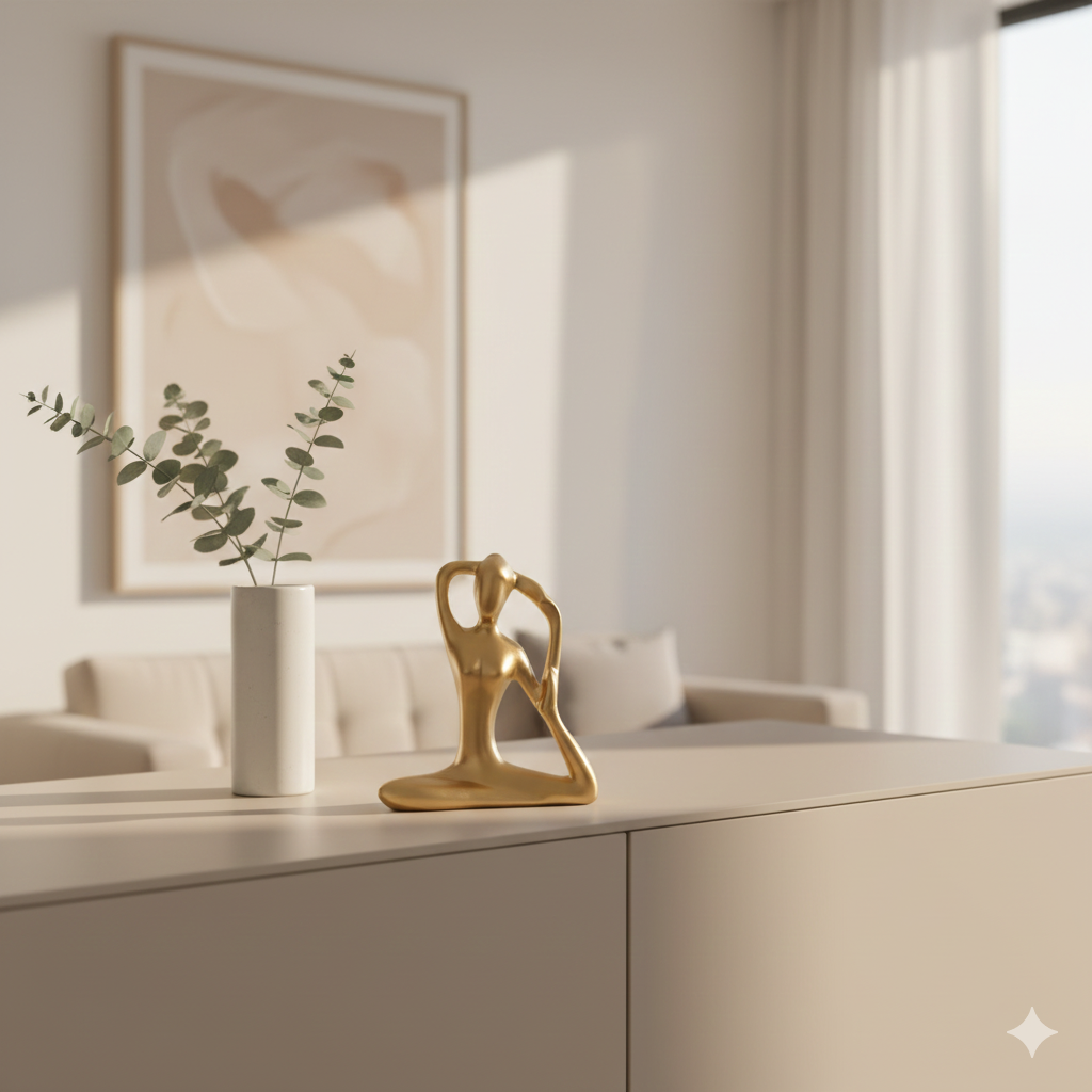 Nordic Golden Yoga Girl – Minimalist Sculpture for Modern Homes