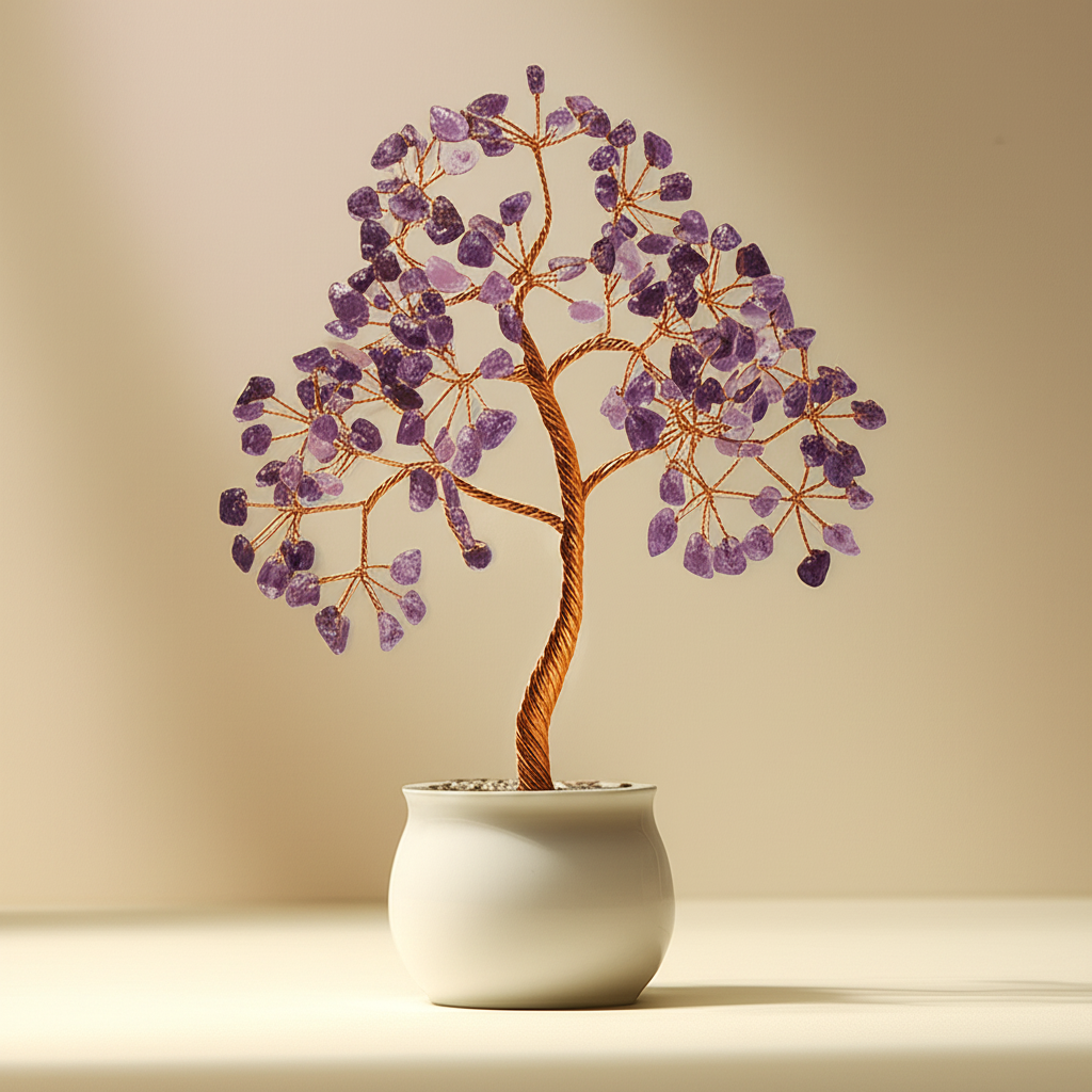 Zen Crystal Wealth Tree – Natural Stone & Ceramic Base