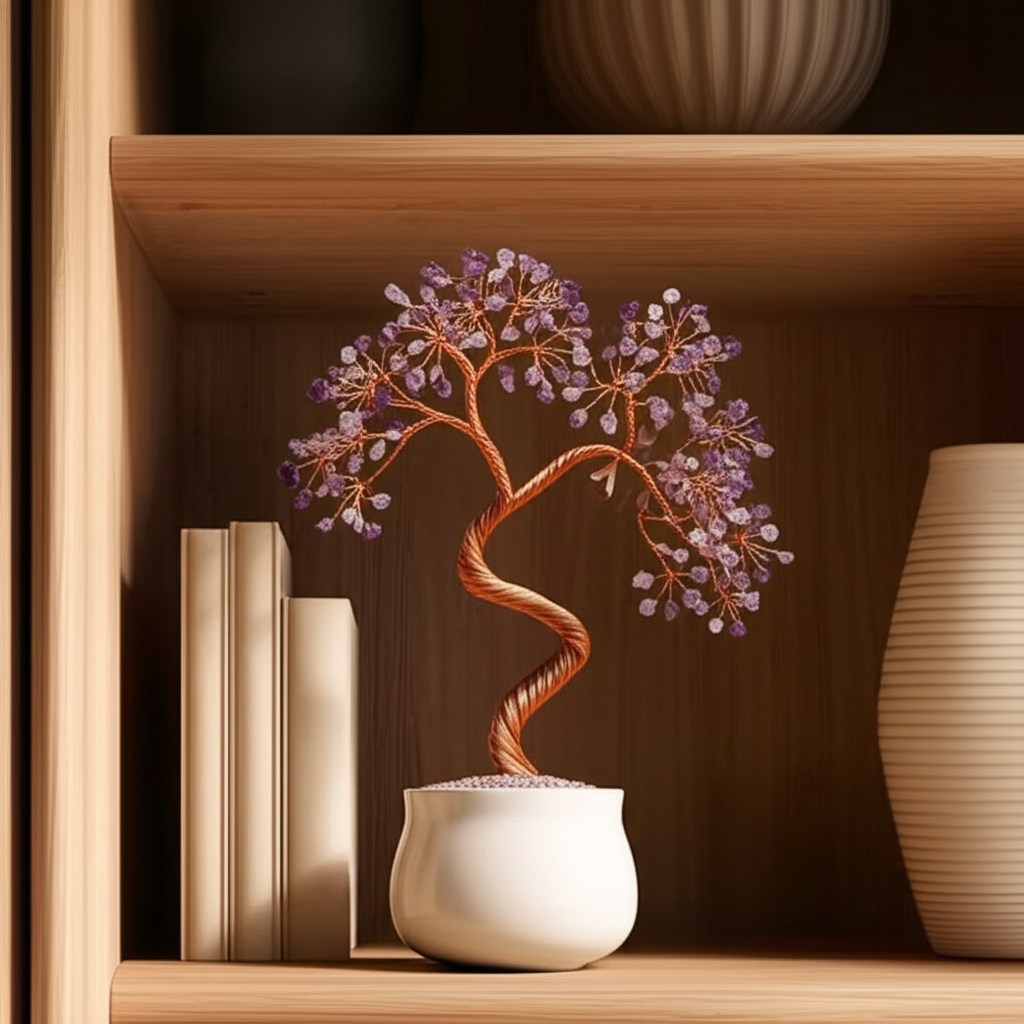 Zen Crystal Wealth Tree – Natural Stone & Ceramic Base