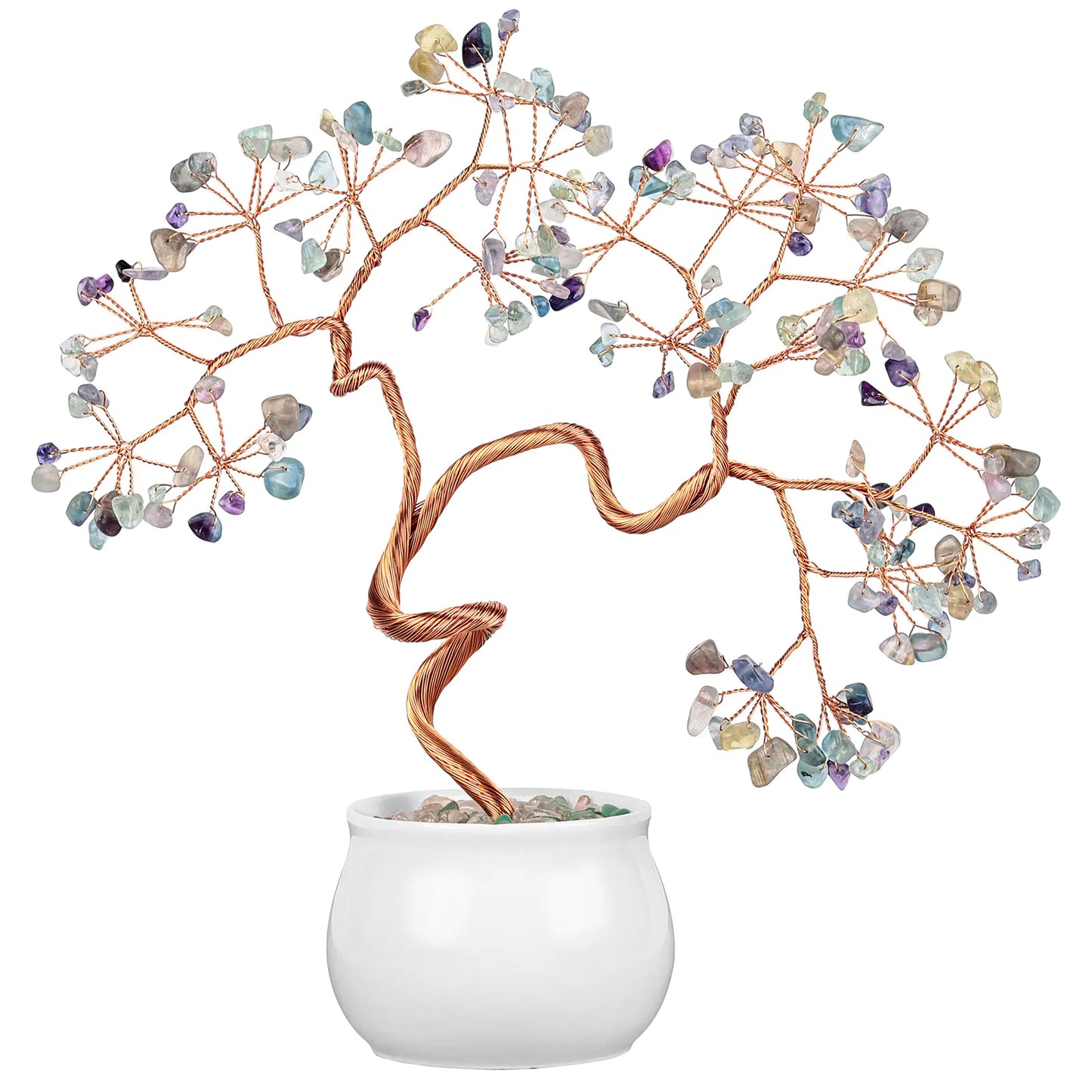 Zen Crystal Wealth Tree – Natural Stone & Ceramic Base